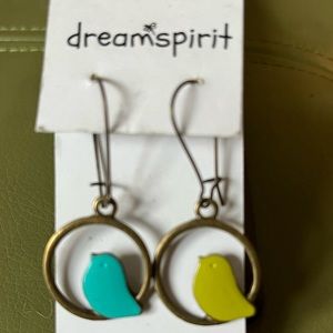 Fun and whimsical bird on a wire earrings. DreamSpirt